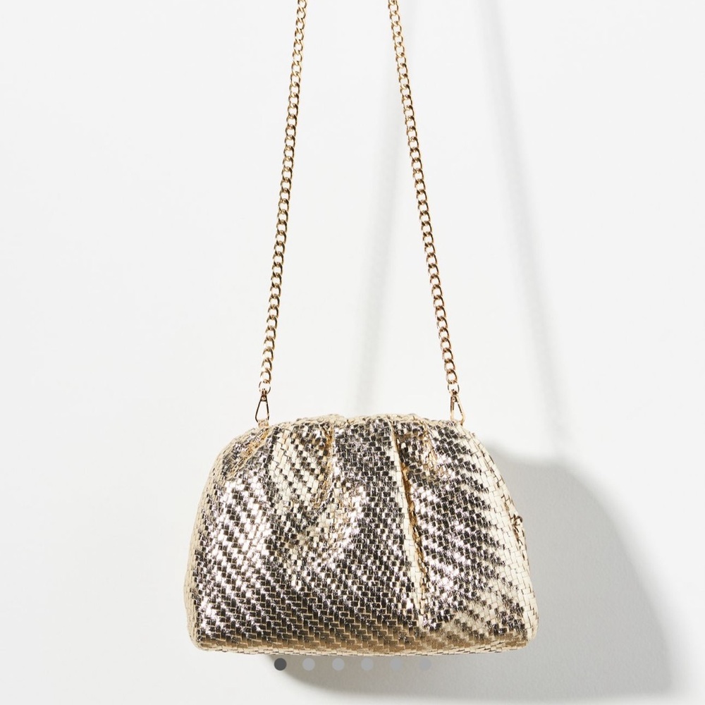 NWOT Anthropologie The Frankie Clutch in Gold Woven